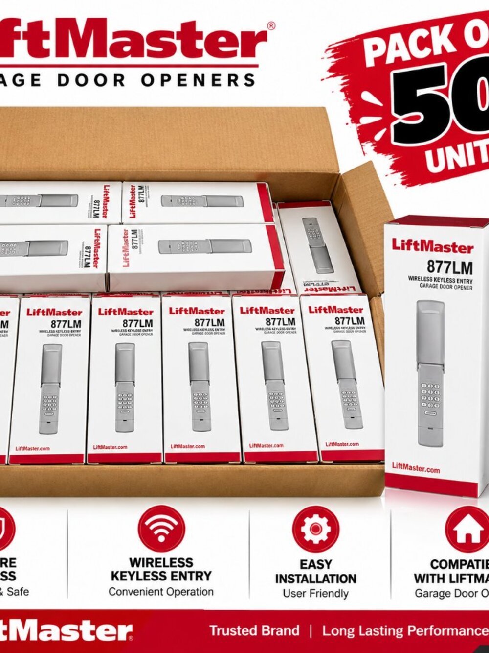 LiftMaster 877LM Entry Wireless Keyless Garage Door Opener Keypad Pack 50
